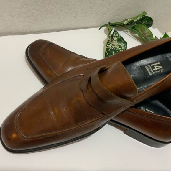 14Th & Union Mens Brown Leather Loafer Shoes Size 10.5M